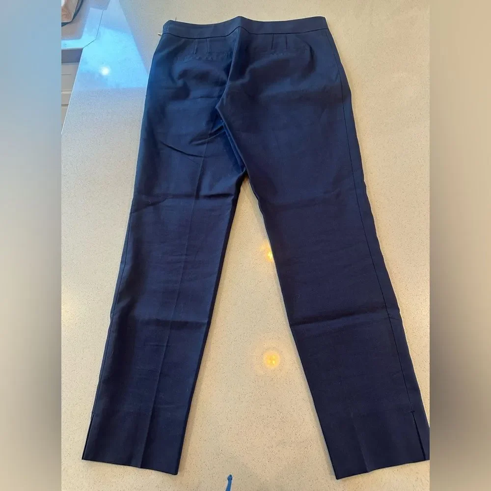 Tory Burch Women's Navy Blue Slit Hem Cotton Blend Pants Size 4